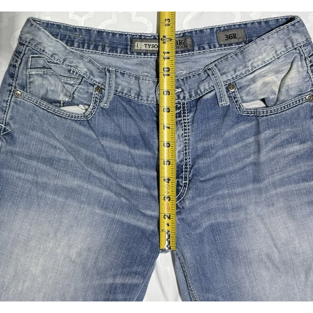 BKE‎ Tyson Jeans Blue Dark Wash Distressed Faded Bootcut 36R 36x28
